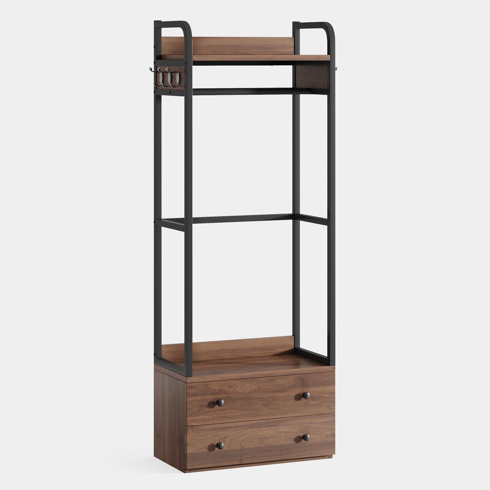 Freestanding Closet Organizer, Coat Rack with Drawers and Shelves