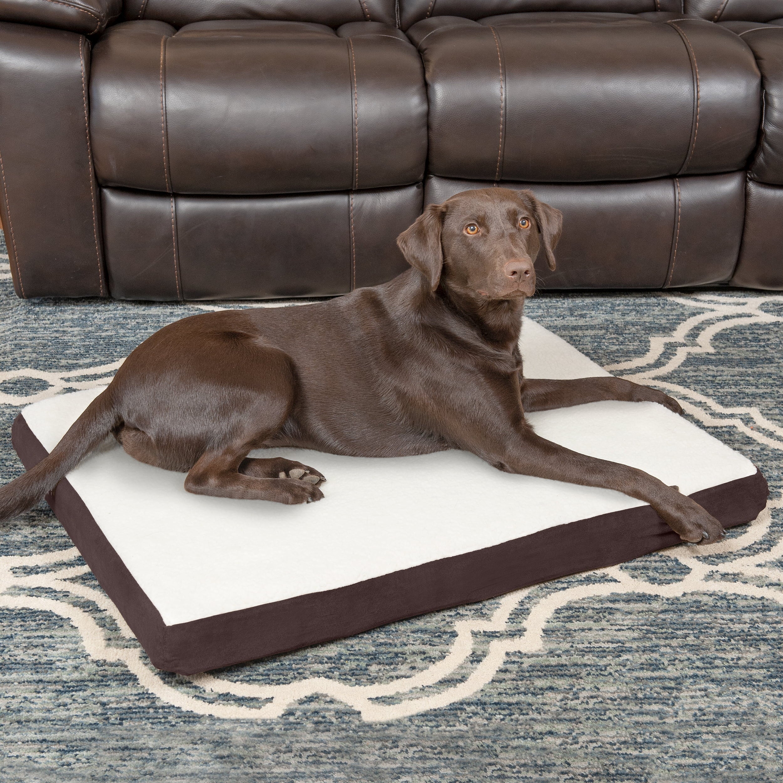 FurHaven Pet Products Faux Sheepskin and Suede Deluxe Orthopedic Dog Bed - Espresso， Large
