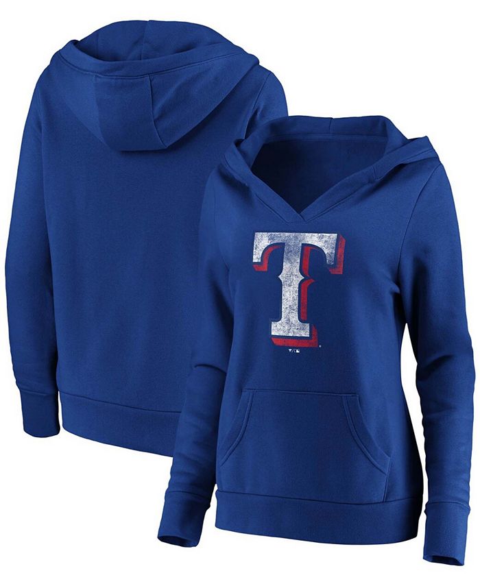 Plus Size Royal Texas Rangers Core Team Crossover V-Neck Pullover Hoodie