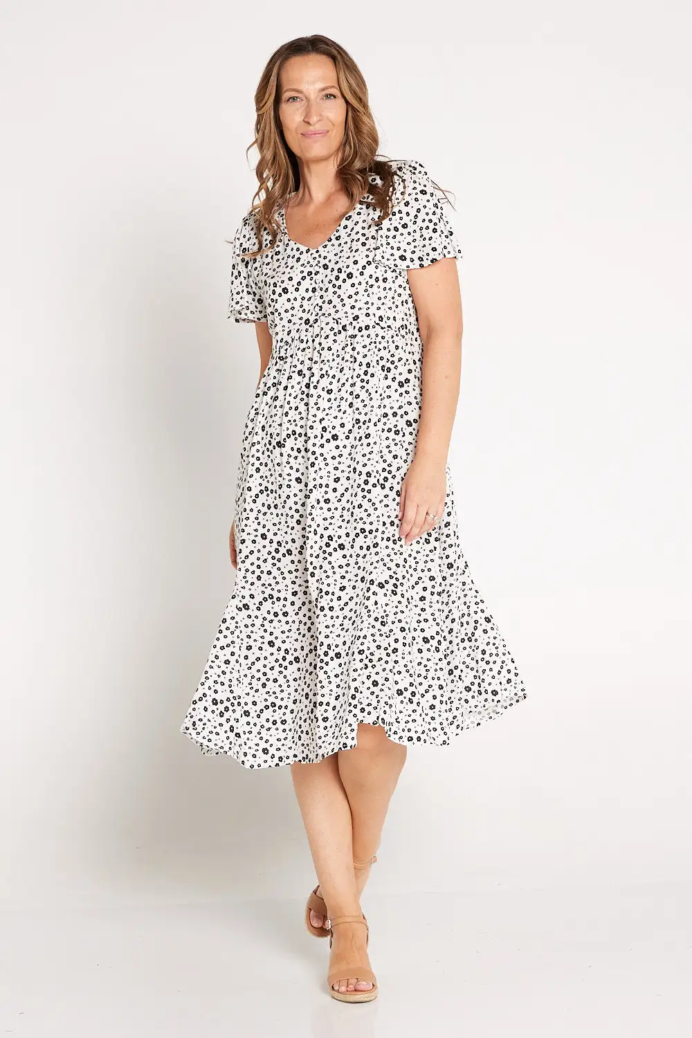 Brighton Dress - White Ditsy Floral