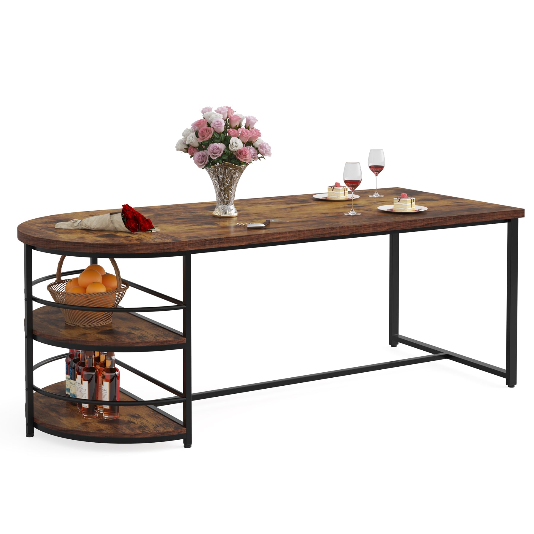 Wood Dining Table, 70.5'' Kitchen Table with Storage Shelves