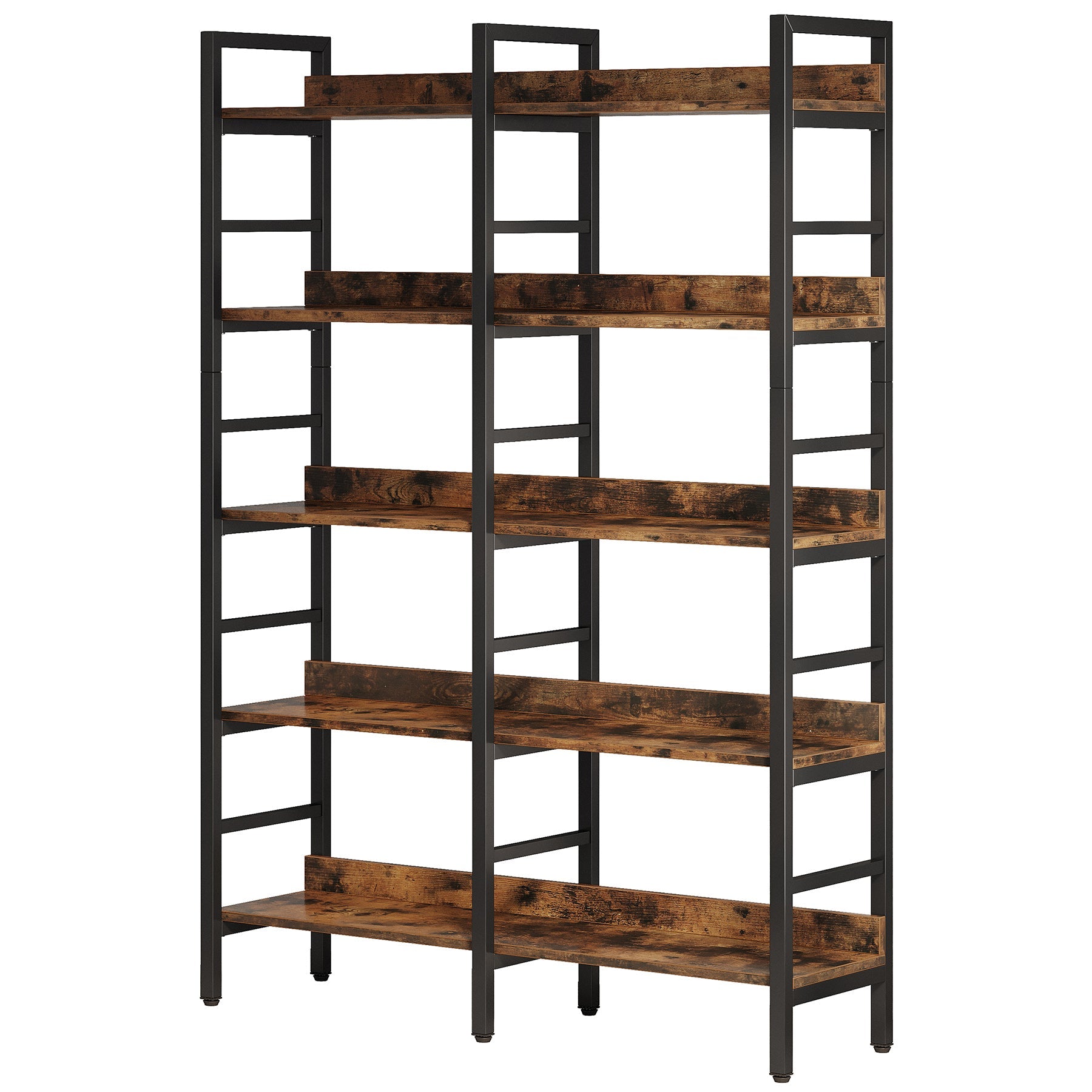 5-Tier Bookshelf, Double Wide Bookcase Storage Shelves Unit