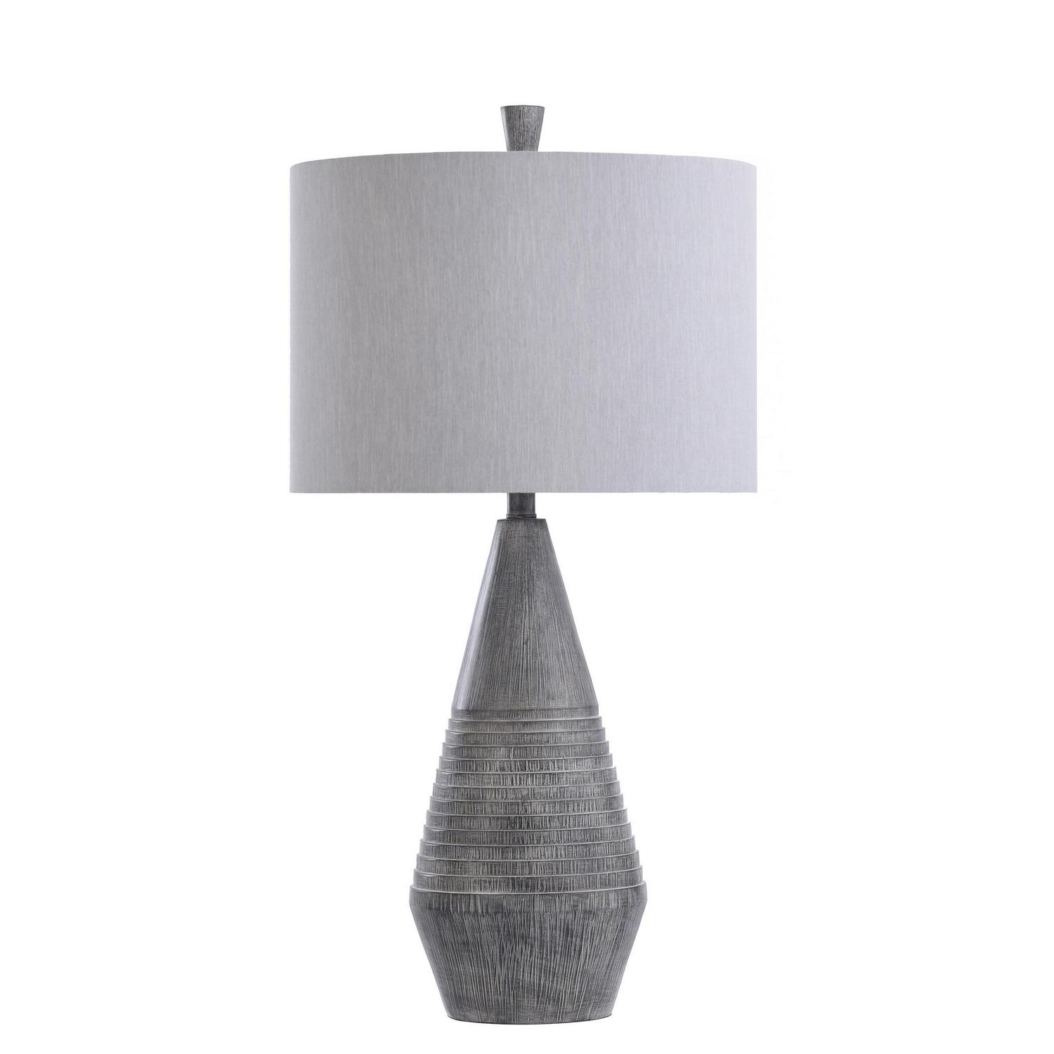 Tipton Farmhouse Tapered Molded Table Lamp Faux Wood Finish， Light Gray Fabric Shade
