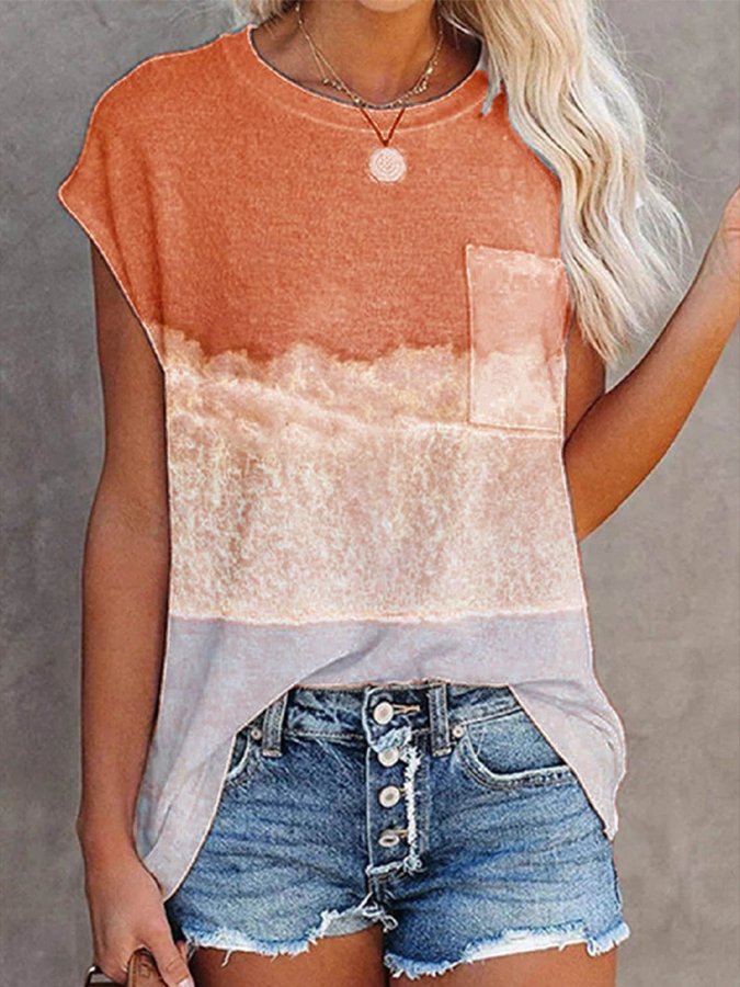 Women's Contrasting Gradient Ocean Print Casual T-Shirt