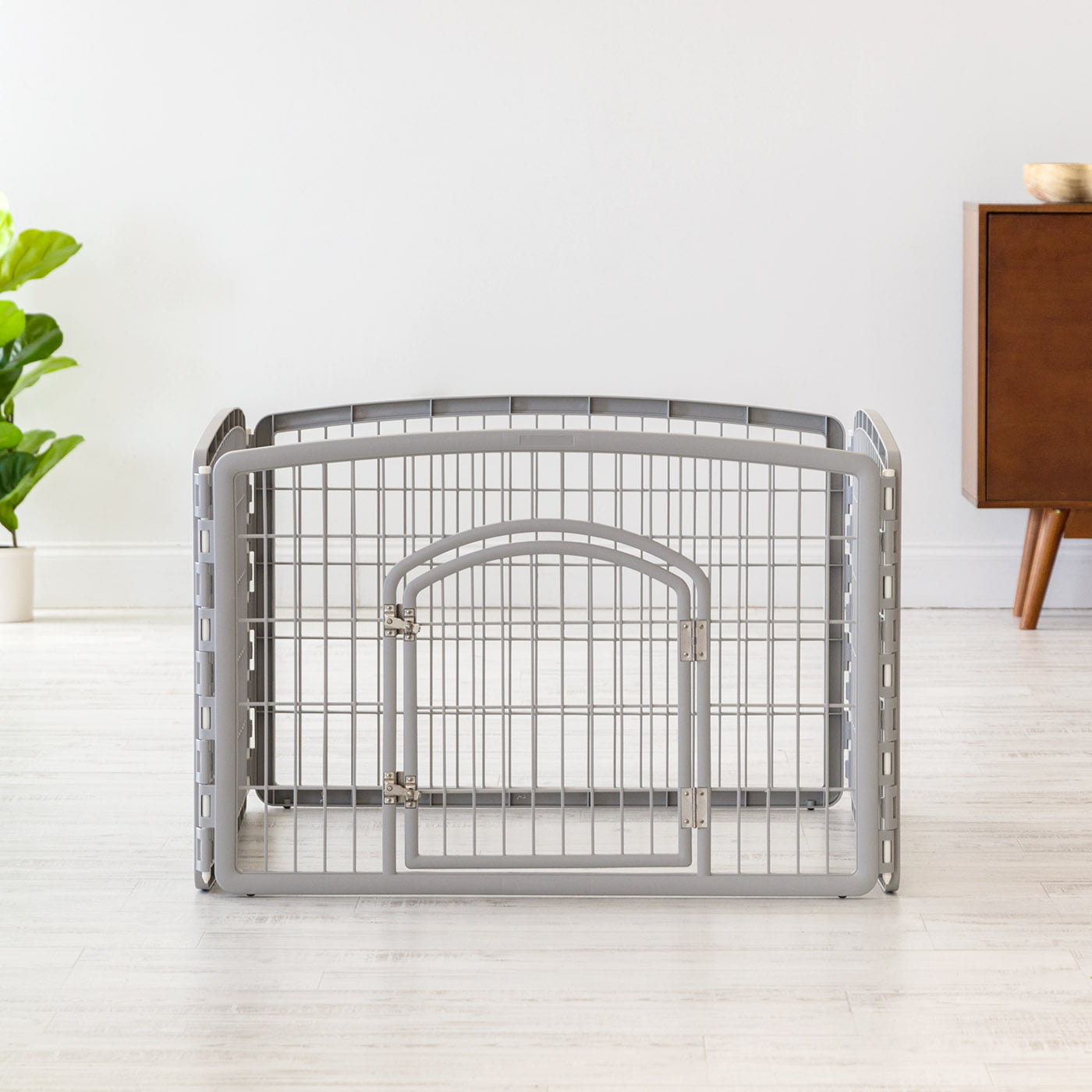 IRIS USA， 24'' 4 Panel Plastic Exercise Pet Playpen with Door， Gray