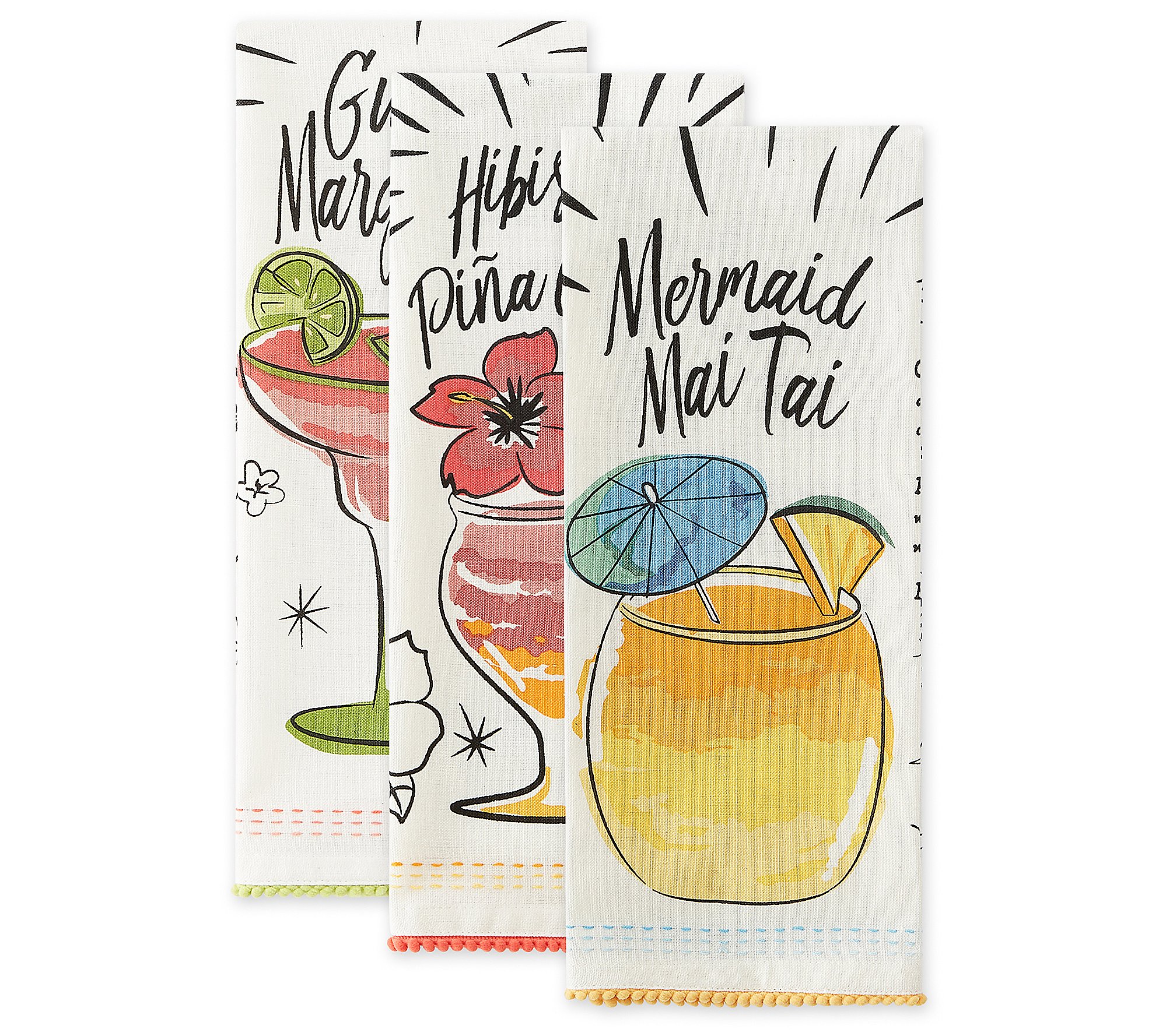 Design Imports Set of 3 Tropical Sips Recipe Kitchen Towels