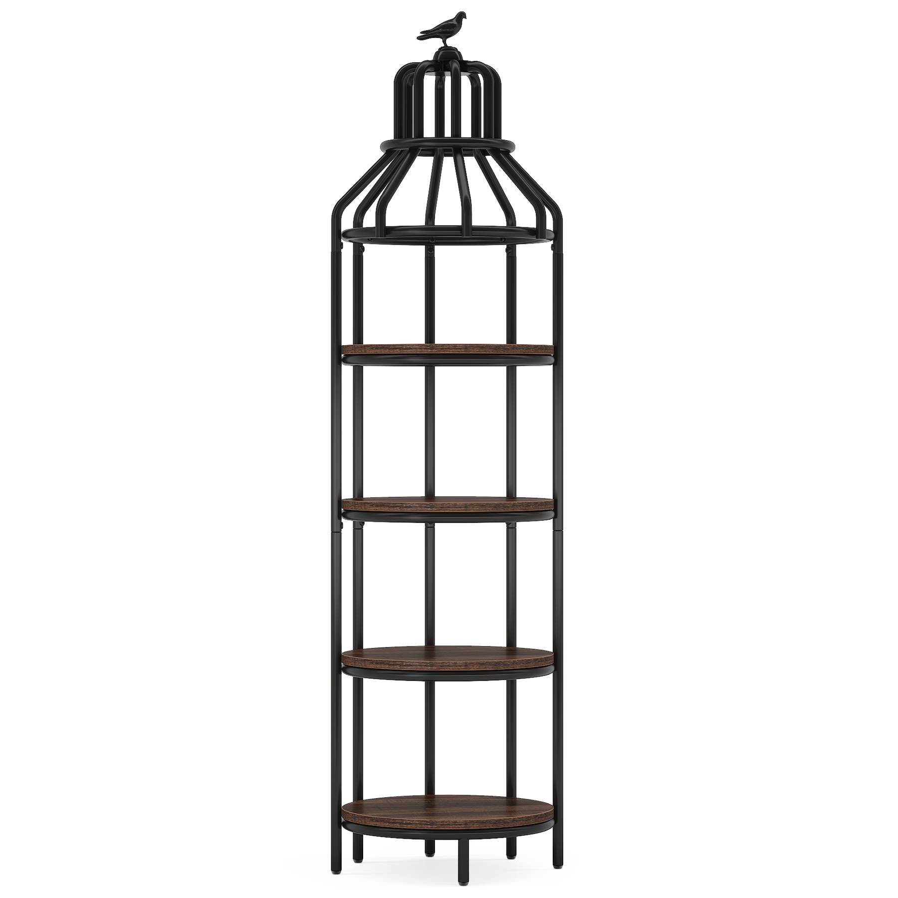 Industrial Bookshelf, 4-Tier Etagere Bookcase with Bird Cage Design