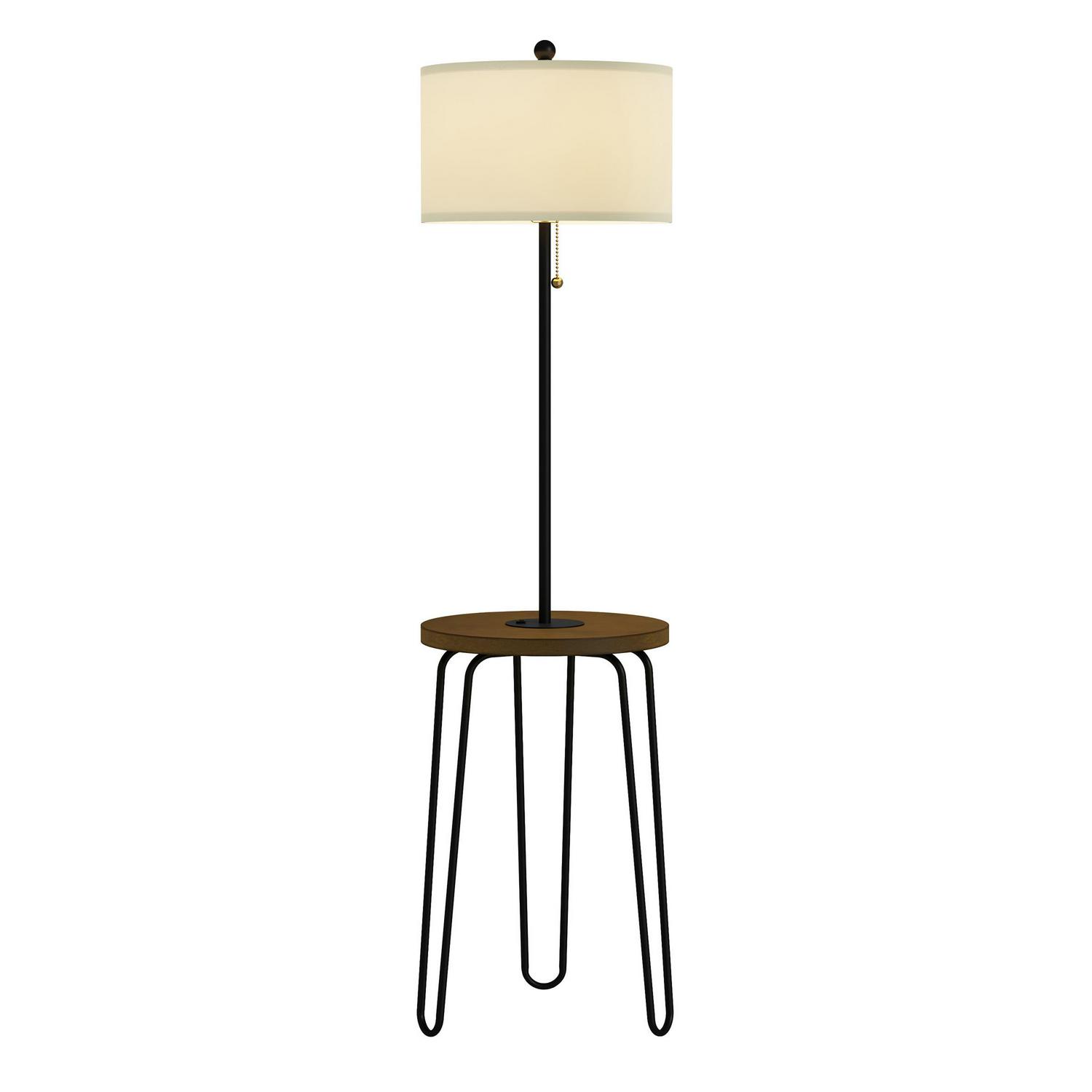 Lavish Home Floor Lamp with Table， USB Port， and Hairpin Legs a Standing Light with Shelves