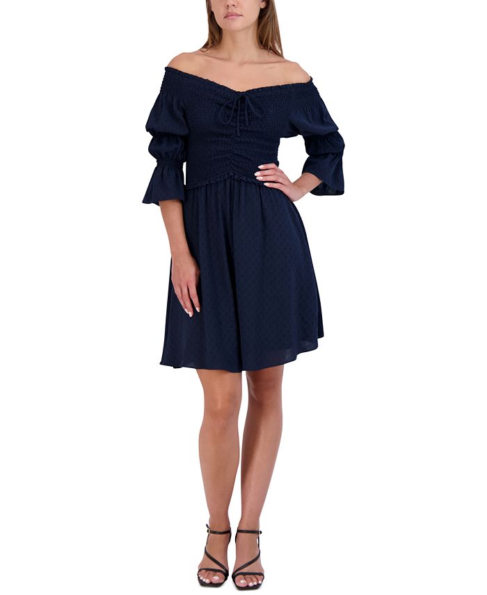 Women's Smocked Off-The-Shoulder Bubble-Sleeve Dress
