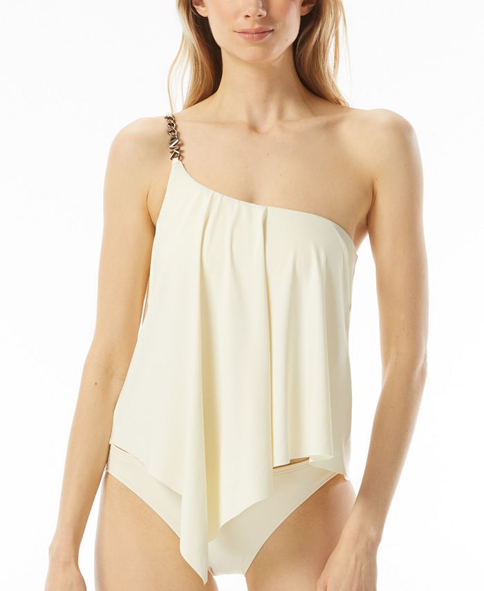 Logo-Chain One-Shoulder Tankini Top and Matching Bottoms