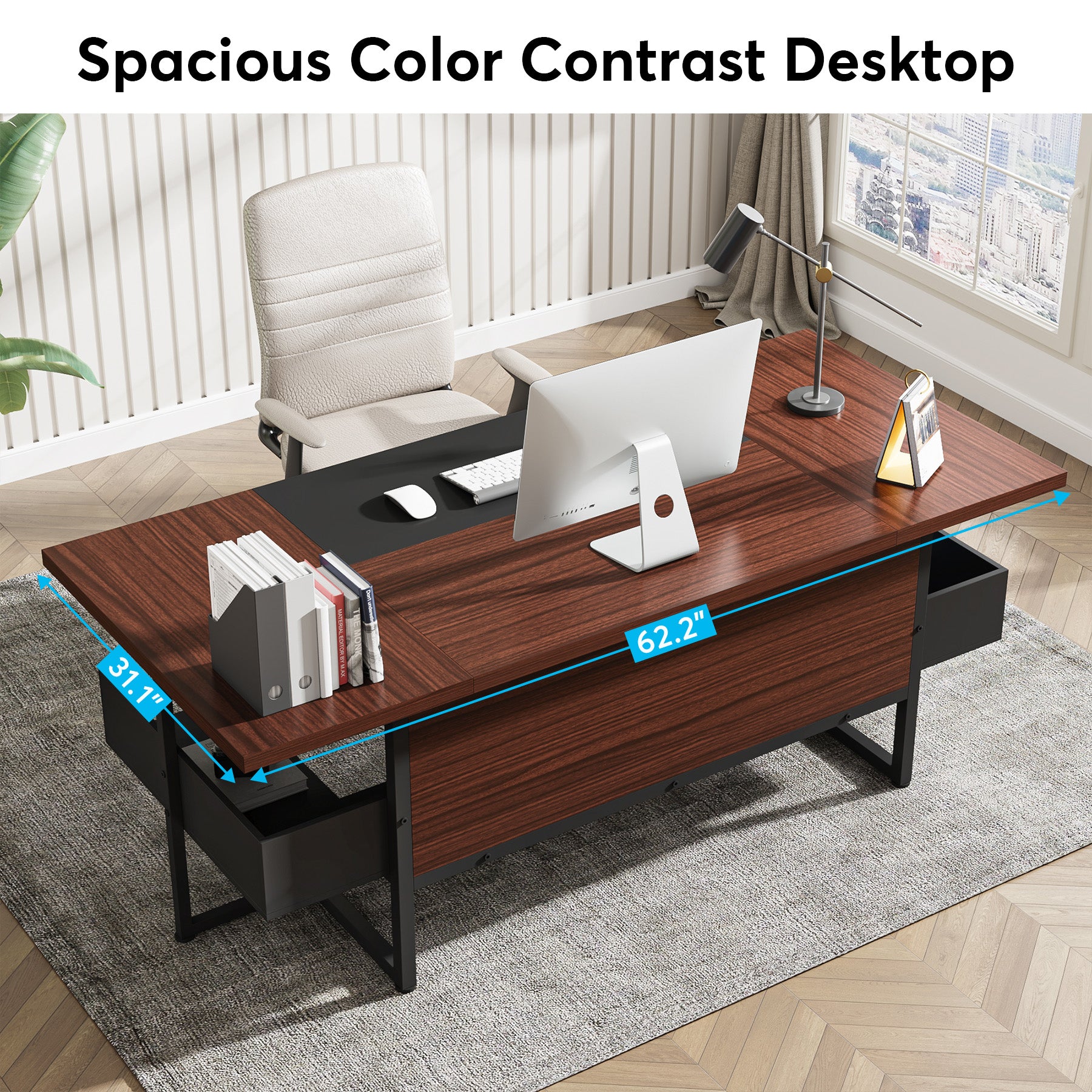 Large Executive Desk Computer Table Office Desk with Bottom Shelves