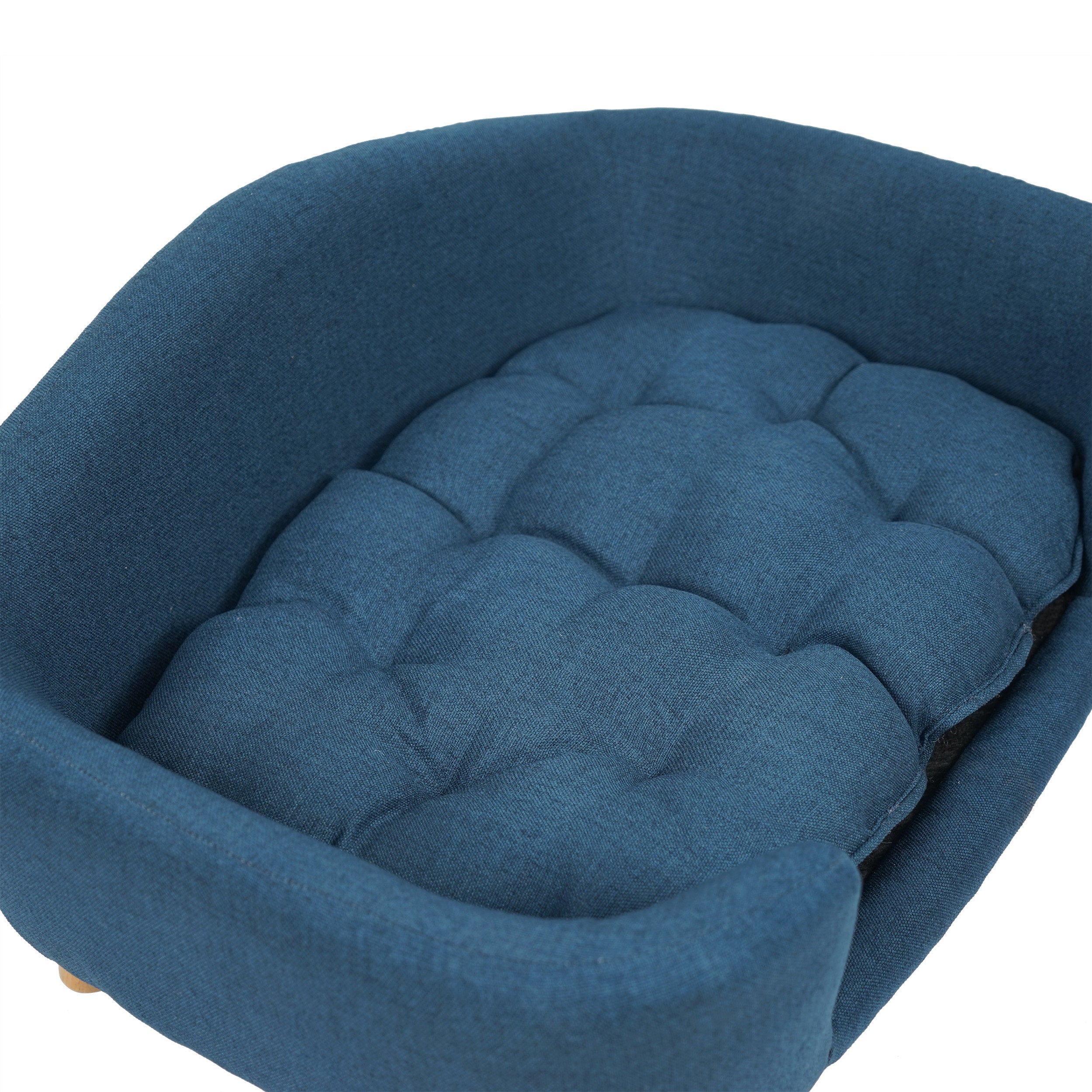GDF Studio Samuel Mid Century Small Plush Dog Bed， Navy Blue and Natural Finish