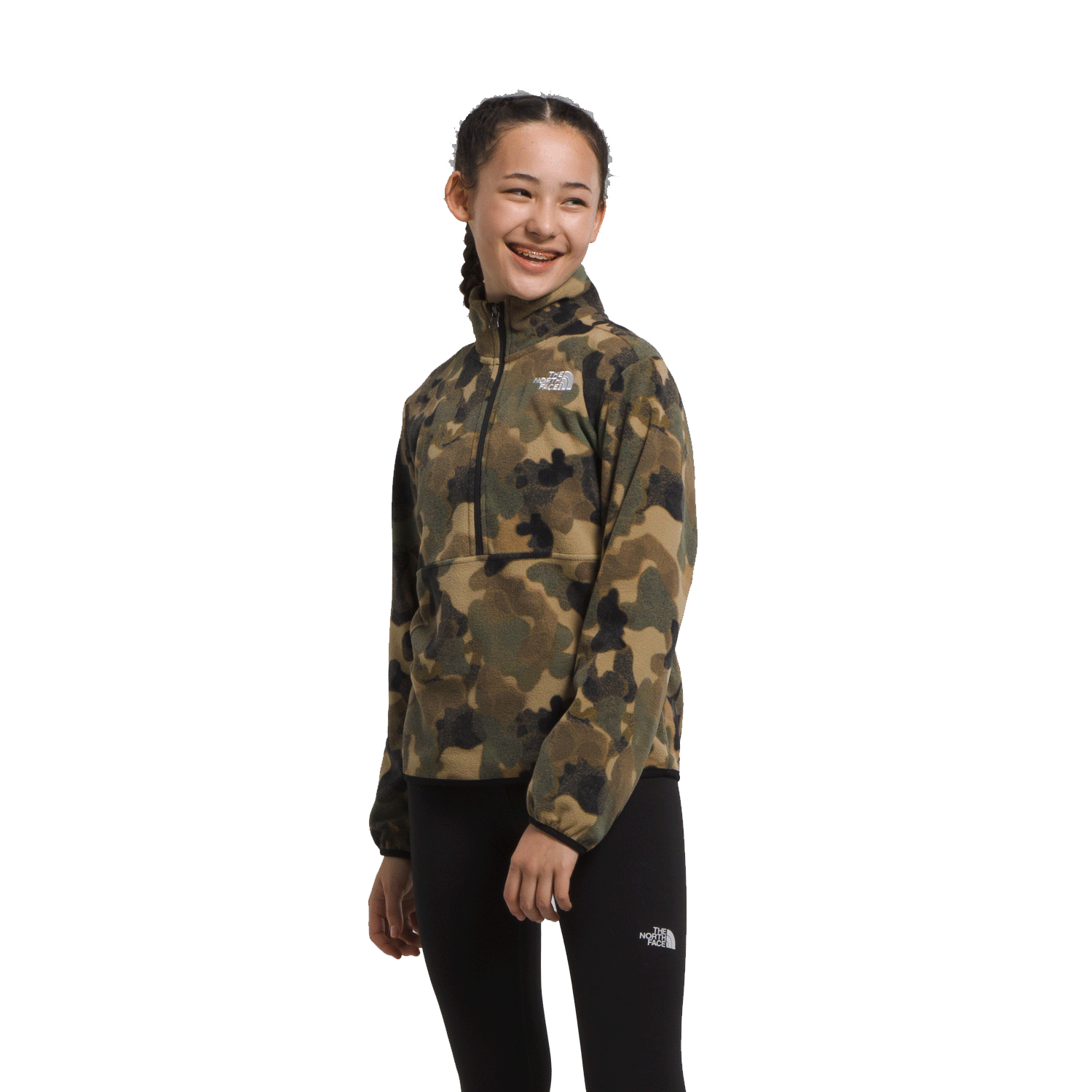 The North Face Kids Glacier ¼ Zip Fleece Pullover 2024 Utility Brown Camo Texture Small Print