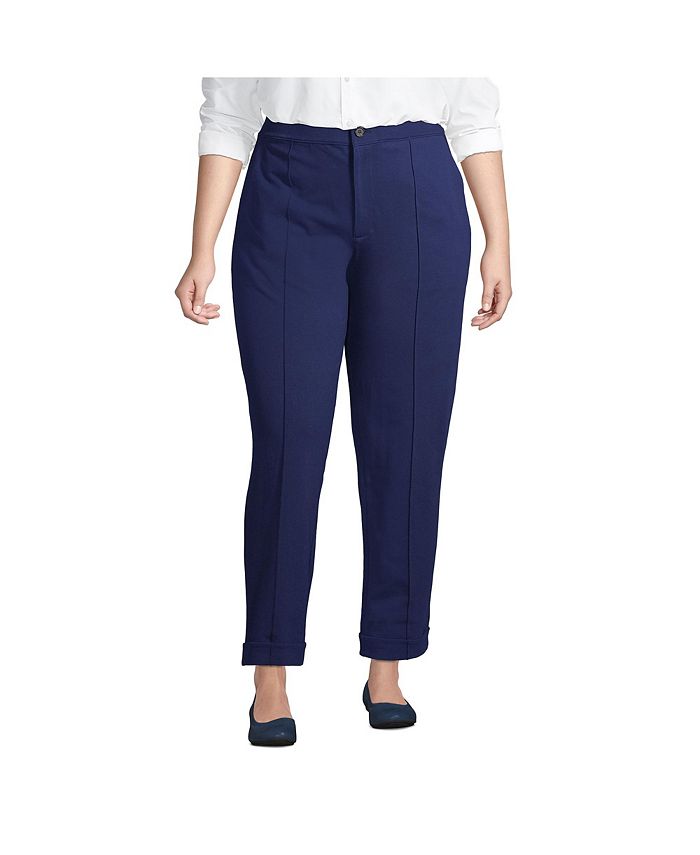 Women's Plus Size Starfish High Rise Pintuck Straight Leg Elastic Waist Pull On Ankle Pants