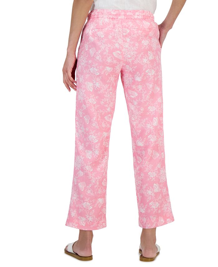 Women's Linen Toile-Print Pull-On Pants， Created for Macy's