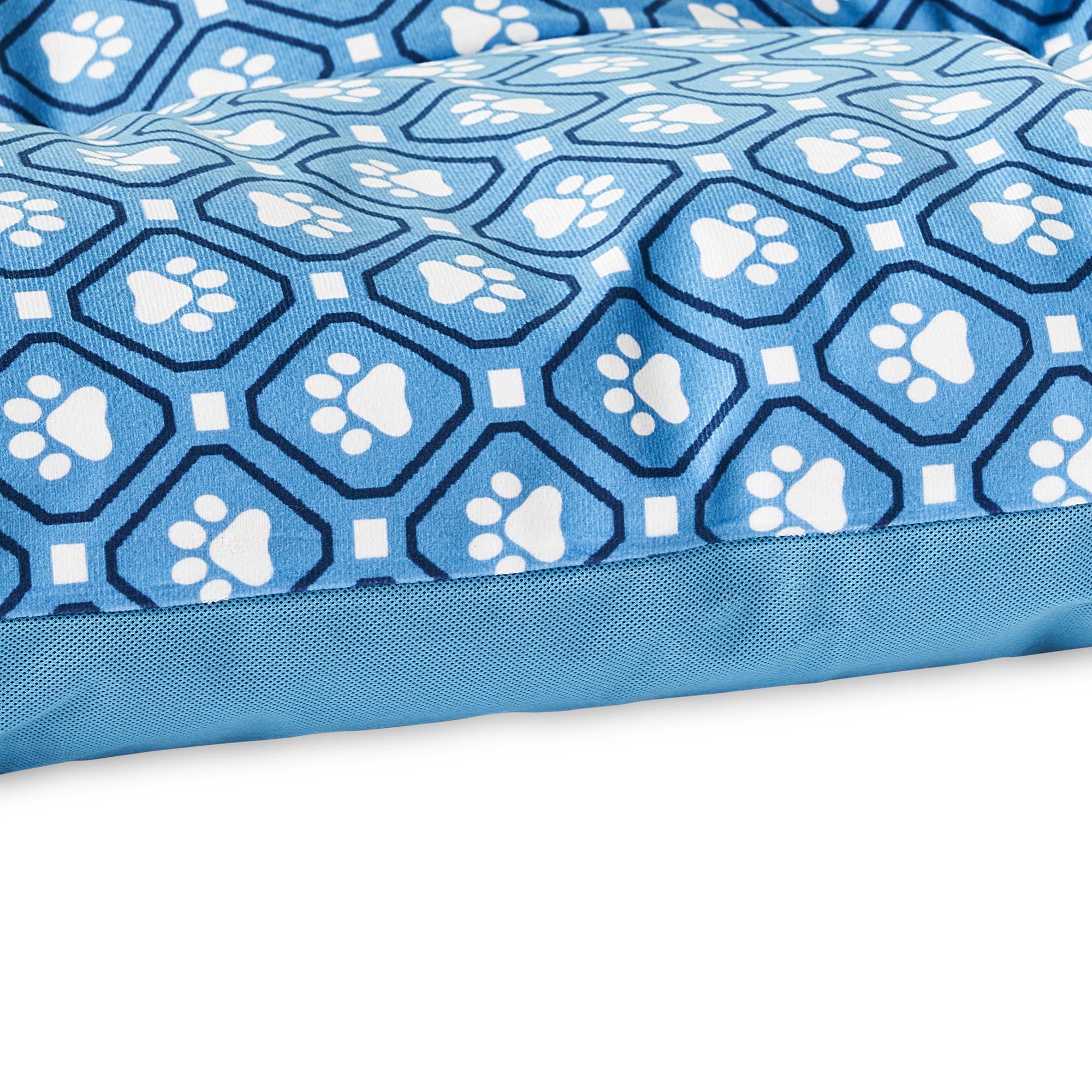 Vibrant Life Medium Tufted Plush Dog Bed， Blue Paw