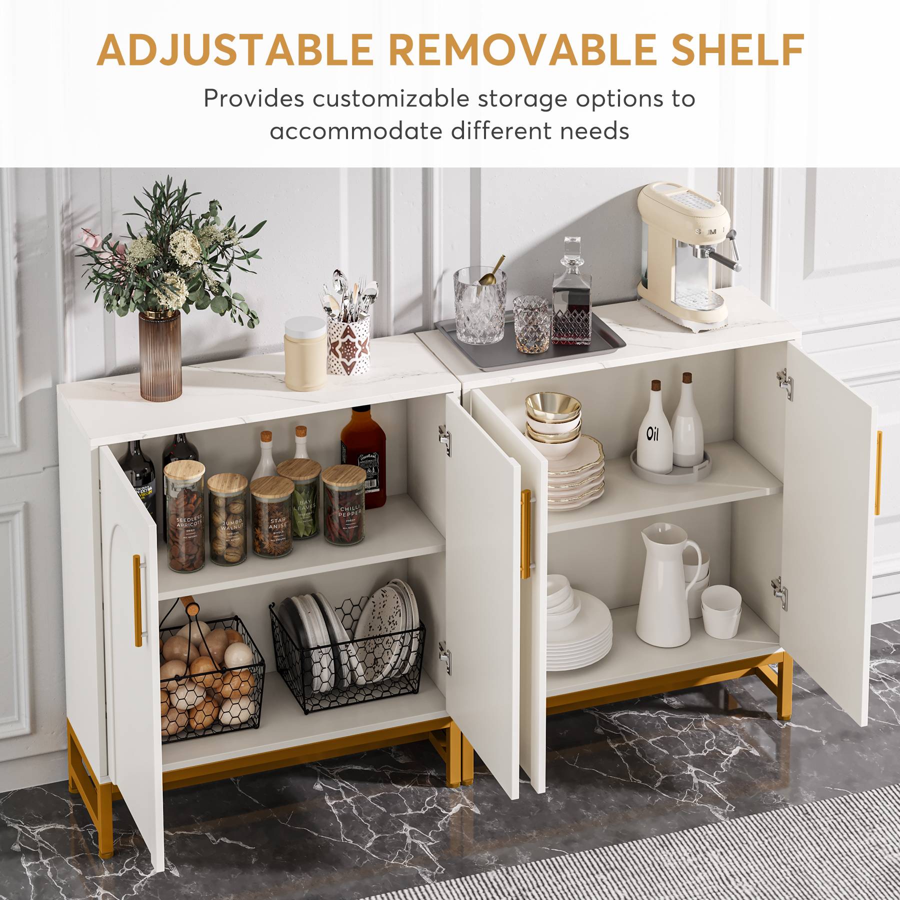 Modern Sideboard Buffet Storage Cabinet with Adjustable Shelves