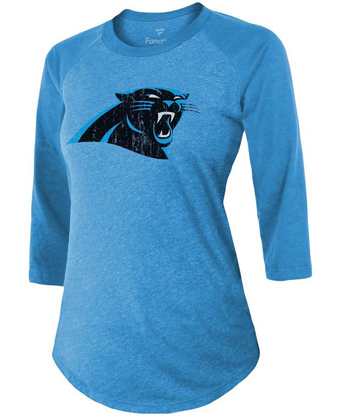 Women's Jeremy Chinn Blue Carolina Panthers Team Player Name Number Tri-Blend Raglan 3/4 Sleeve T-shirt