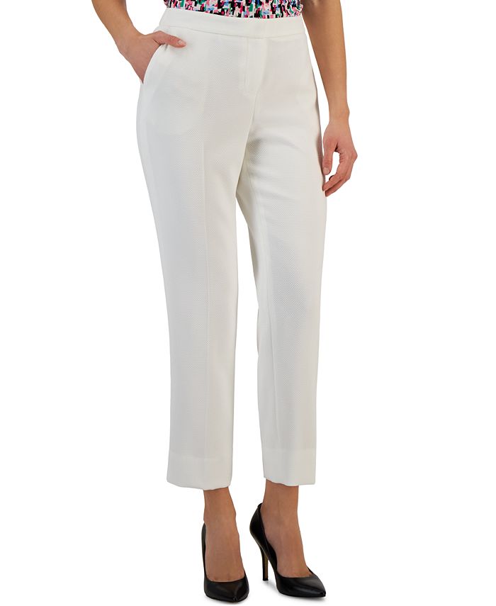 Petite Textured Mid-Rise Elastic-Detail Pants