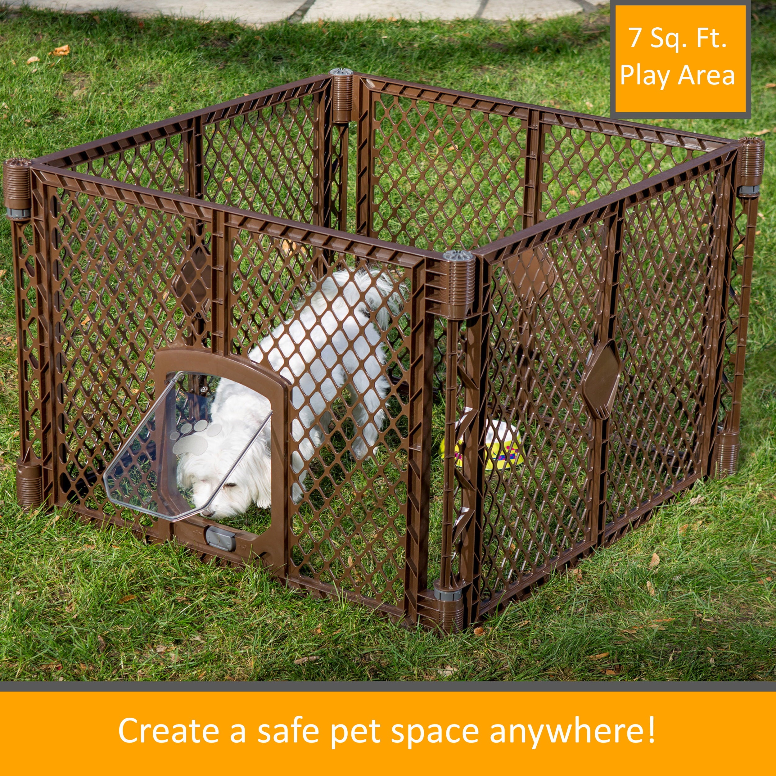North States MyPet Petyard Passage 4 Panel Plastic Dog Playpen， Indoor Outdoor， Brown