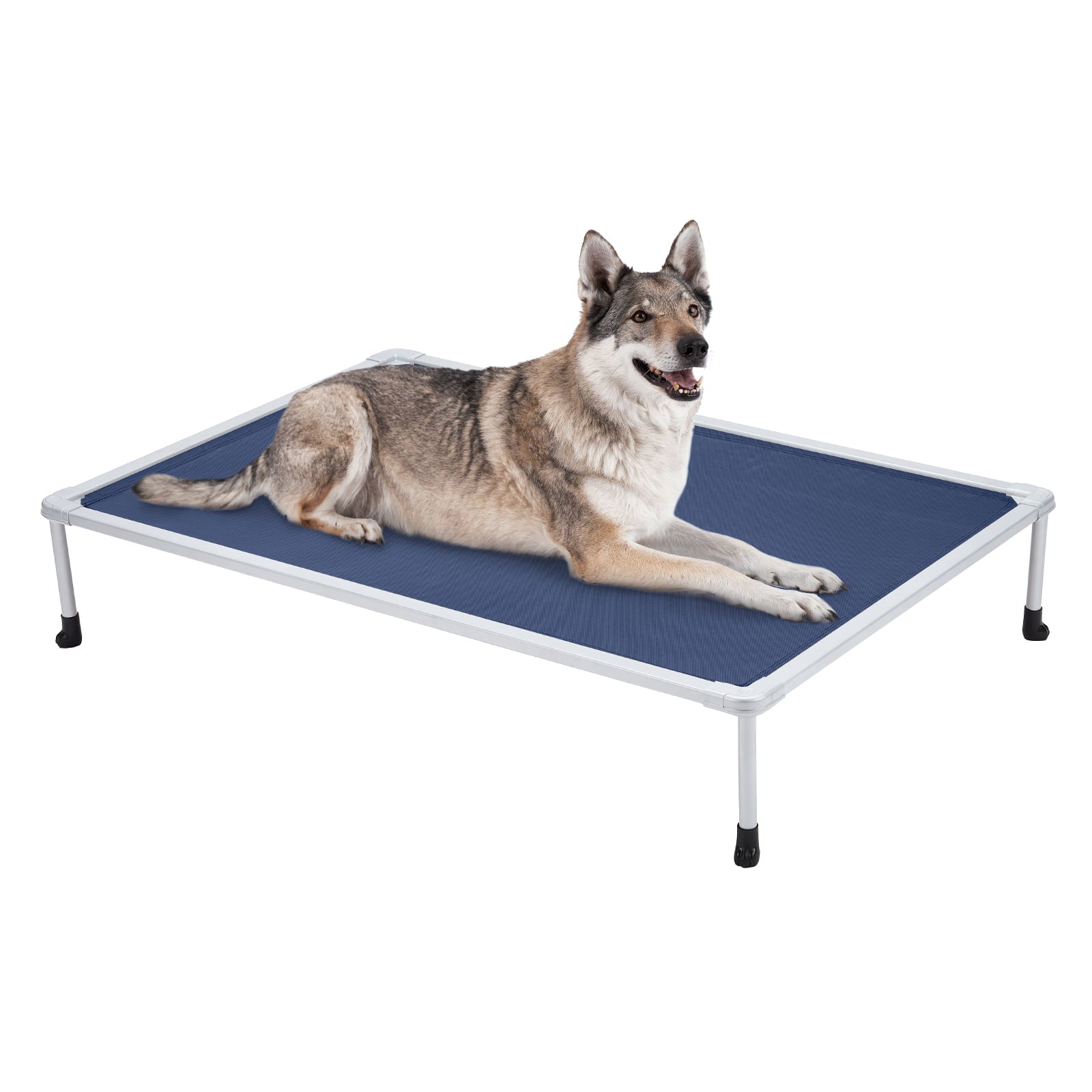 Veehoo Chewproof Dog Bed， Cooling Raised Dog Cots with Silver Metal Frame， X Large， Blue