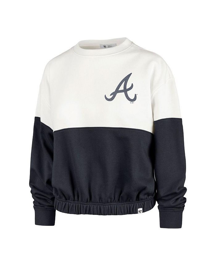 Women's White, Navy Atlanta Braves Take Two Bonita Pullover Sweatshirt