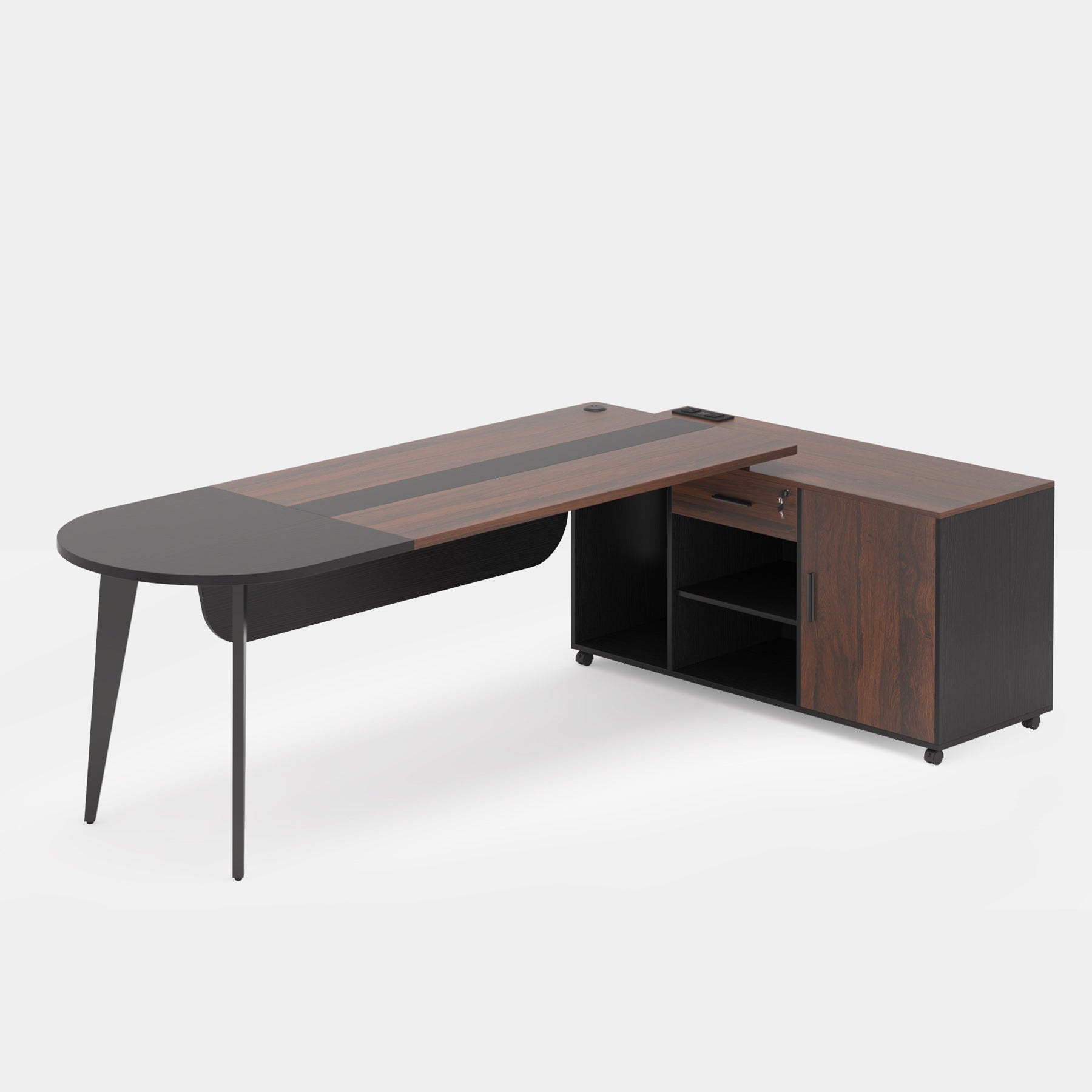 70.9'' L-Shaped Desk, Executive Desk with Power Outlet and 47” File Cabinet