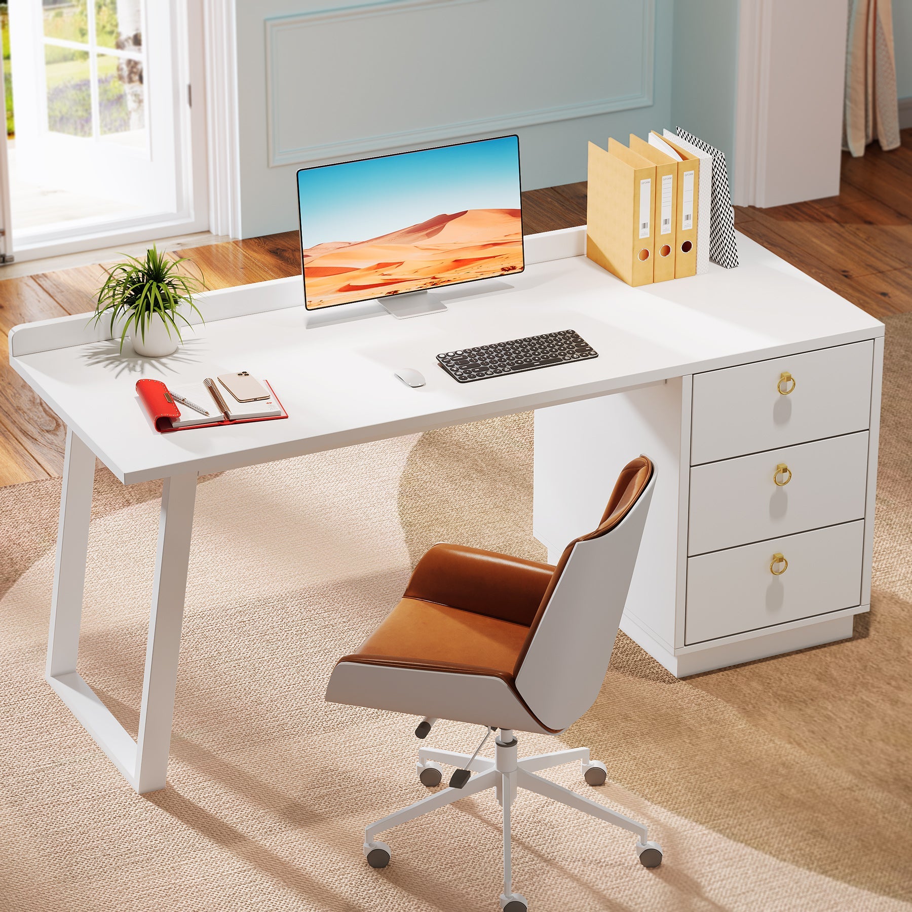 Wood Executive Desk,55 Inches Computer Desk with Storage Drawers