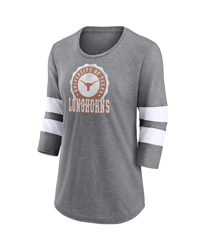 Women's Branded Heathered Gray Texas Longhorns Drive Forward Tri-Blend 3/4-Sleeve T-shirt