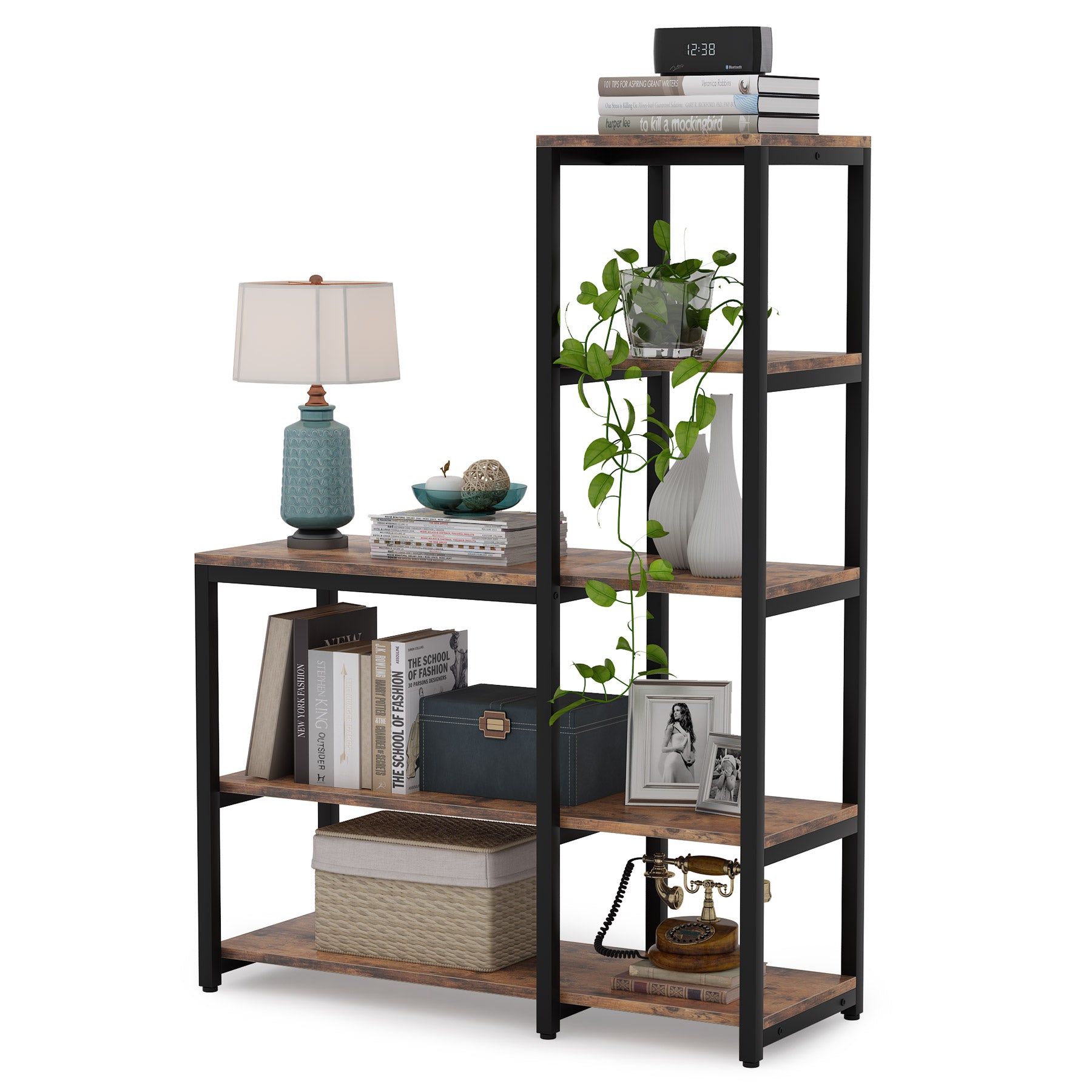 Ladder Bookshelf, 5-Tier Etagere Bookcase Display Rack for Home Office