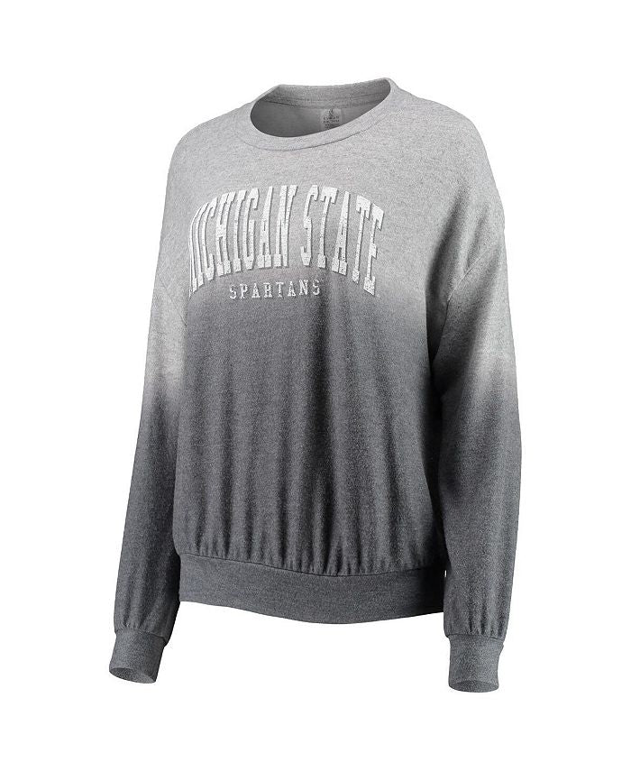 Women's Charcoal, Gray Michigan State Spartans Slow Fade Hacci Ombre Pullover Sweatshirt