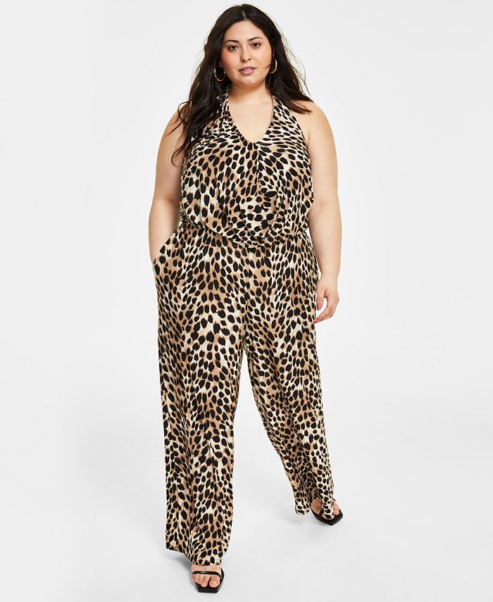 Plus Size Cheetah-Print Jumpsuit， Created for Macy's