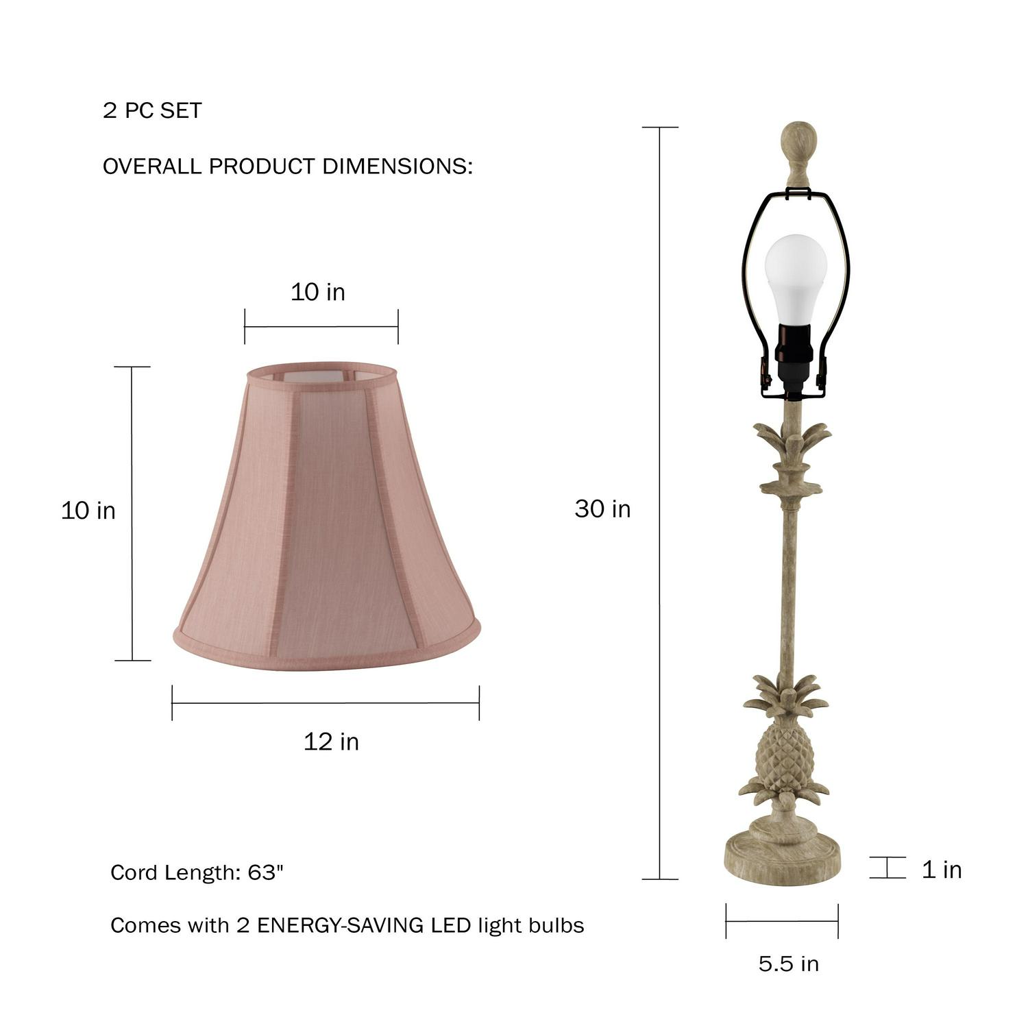 Pineapple Buffet Lamps with Hexagon Shades-Set of 2 Matching Table Lamps-Vintage Inspired Retro Design-Home DA(C)cor by Lavish Home (Distressed Ivory)