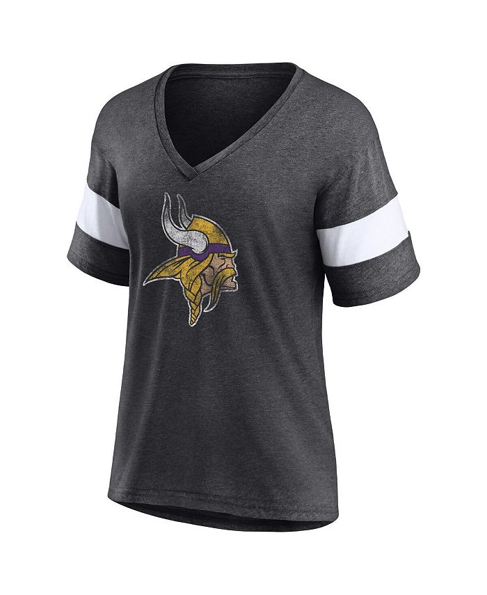 Women's Branded Heathered Charcoal, White Minnesota Vikings Distressed Team Tri-Blend V-Neck T-shirt