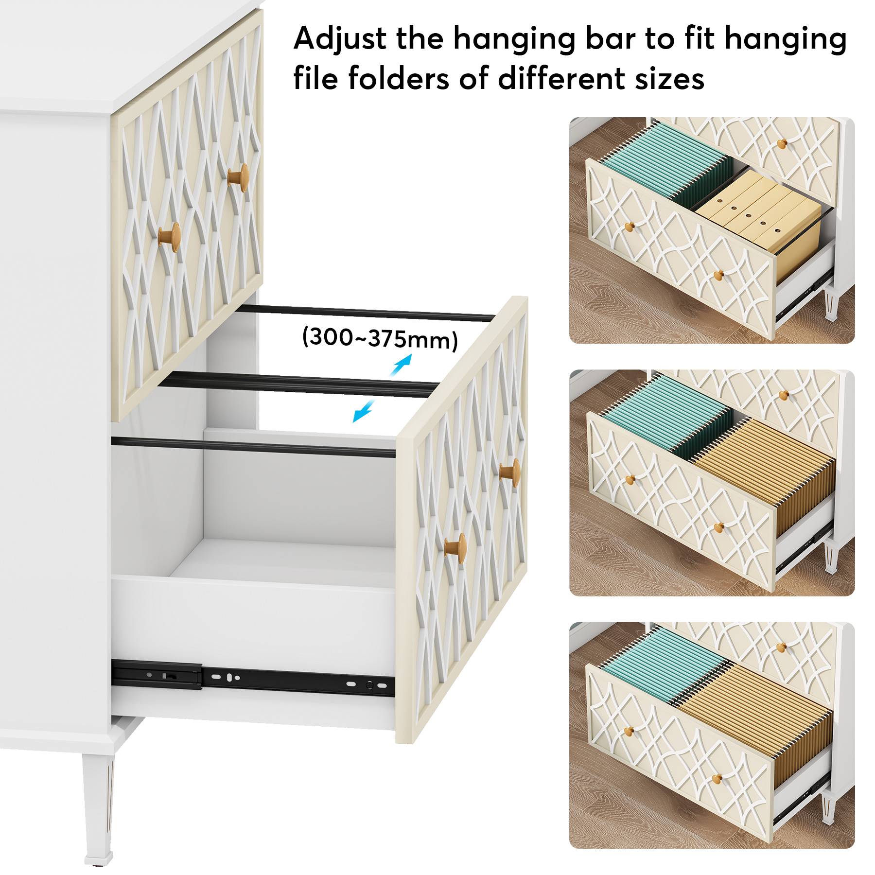 Wood File Cabinet, 2 Drawer Filing Cabinet Printer Stand for Home Office