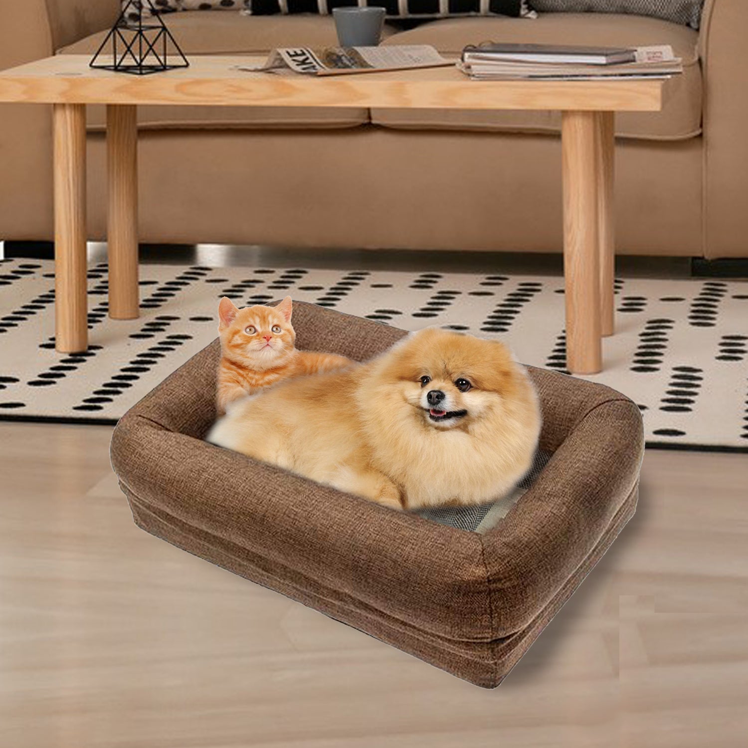 PinkSheep Waterproof Memory Foam Dog Bed Plush Orthopedic Sofa Pet Bed with Removable Cover for Small Medium Sized Cats Dogs