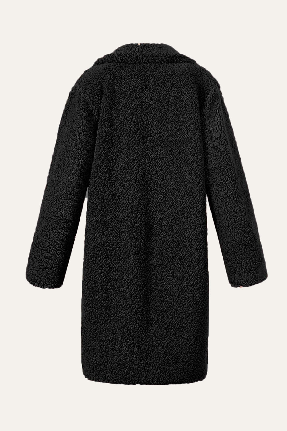 Black Notched Lapel Long Faux Fur Shearling Coat