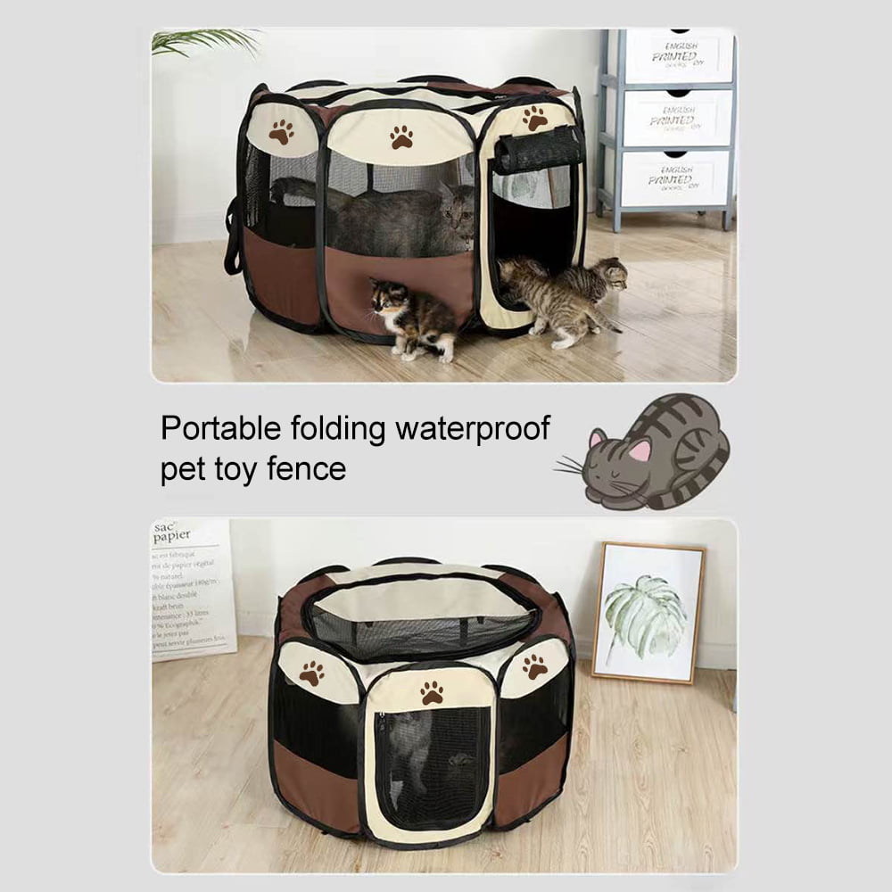 Htovila Foldable Pet Playpen Kennel with Carrying Case for Small Puppies and Cats