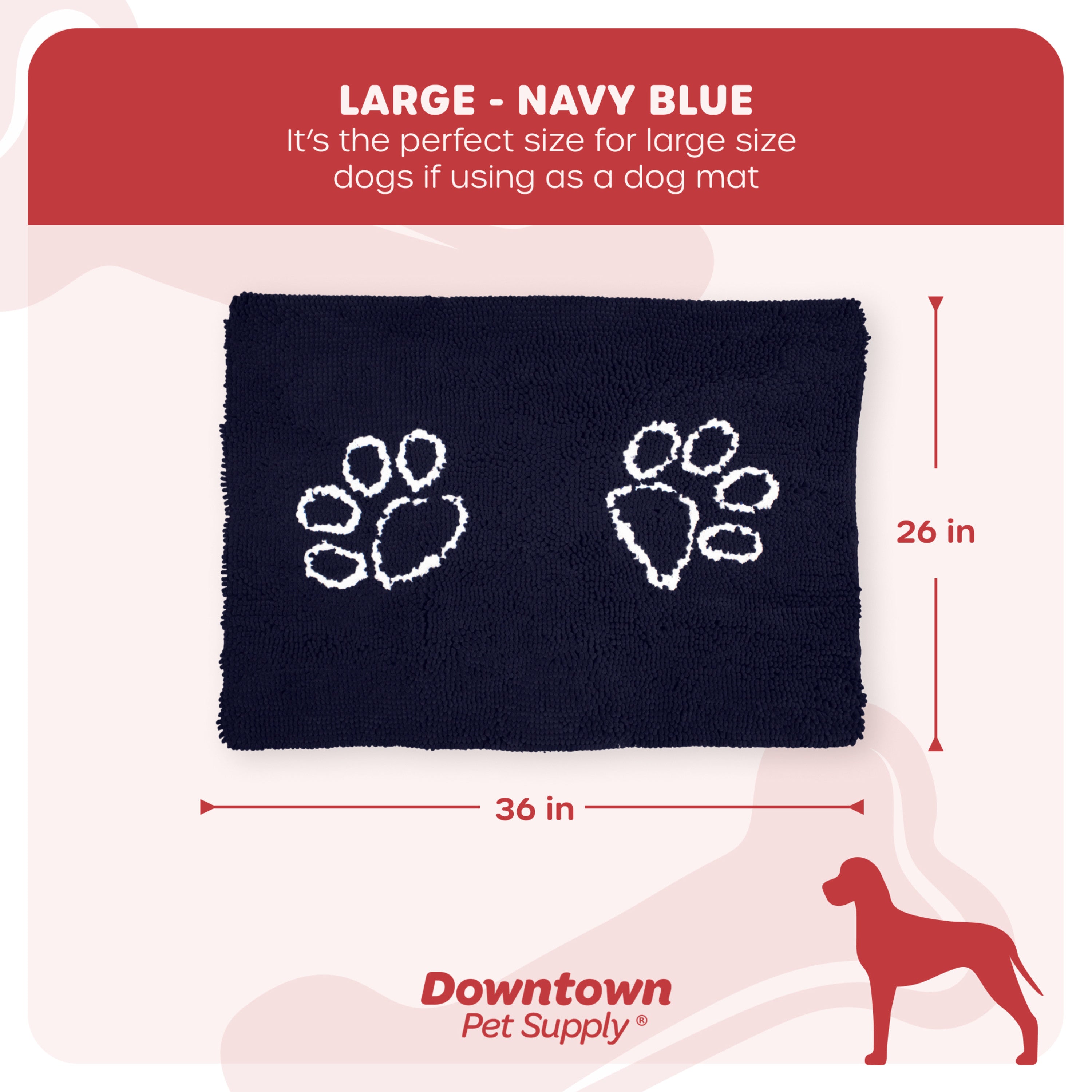 My Doggy Place Dog Mat for Muddy Paws， Washable Dog Door Mat， Navy Blue， L
