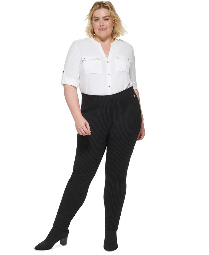 Plus Size Pinstripe Pull-On Pants