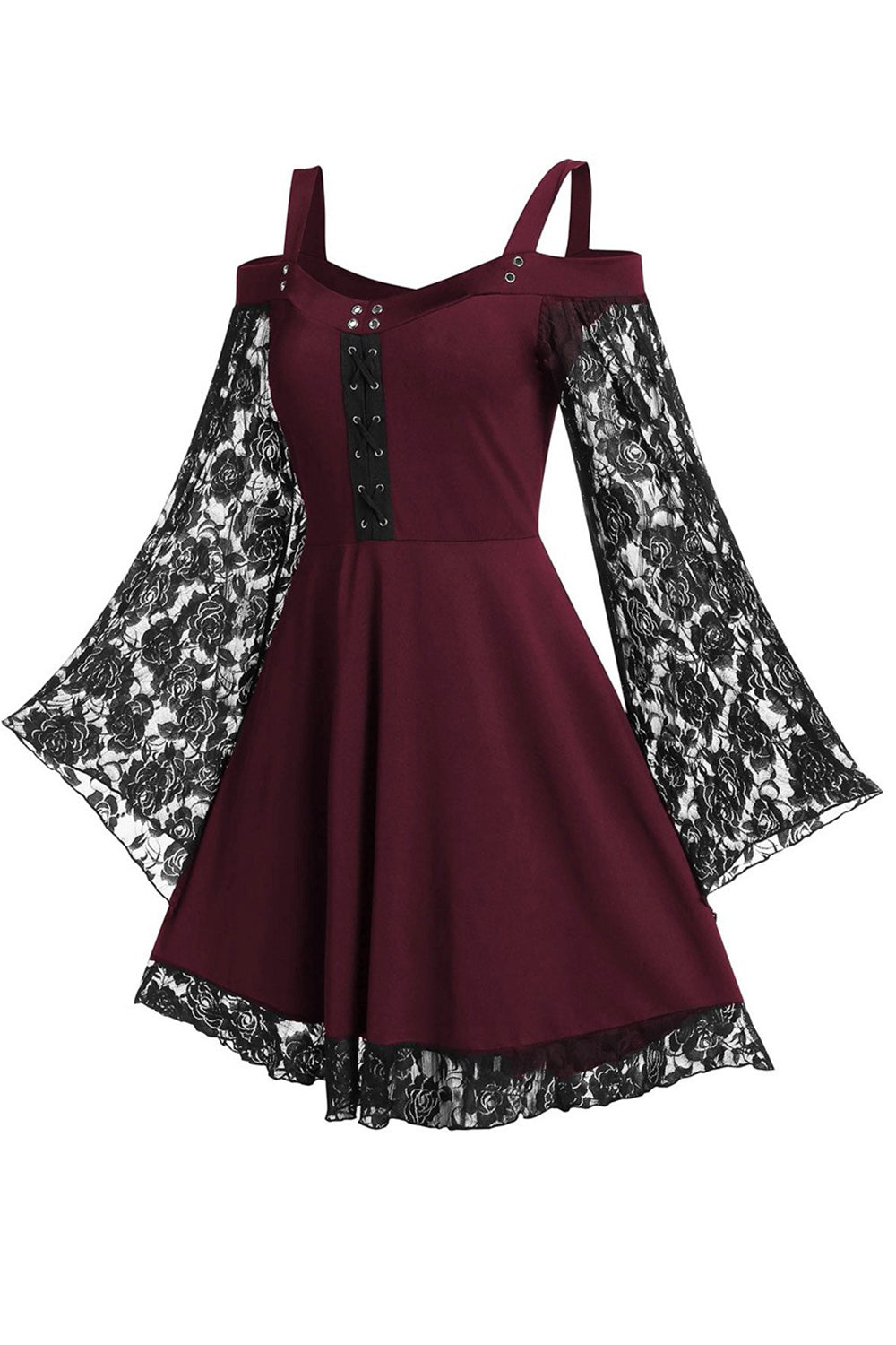 Burgundy Flare Sleeves Halloween Dress