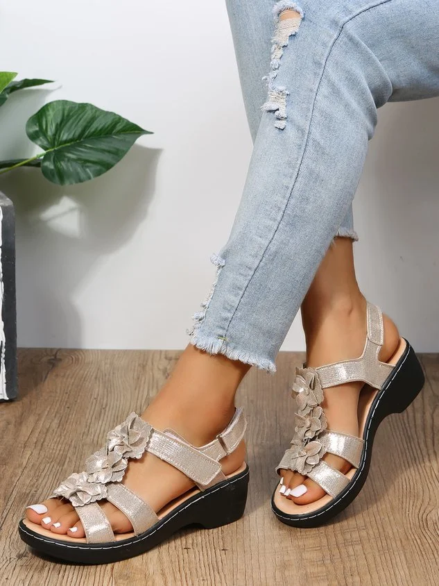 Wedge Heel Fish Mouth Flower Casual Comfort Sandals