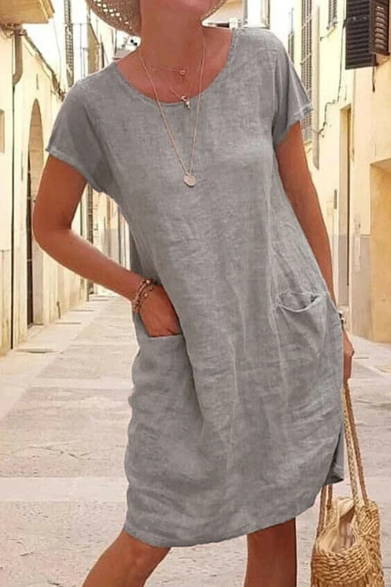 🔥🔥Women loose solid color pocket dress with Pockets
