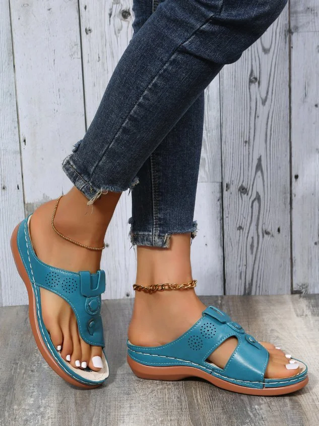 Cutout Casual Thong Wedge Slippers