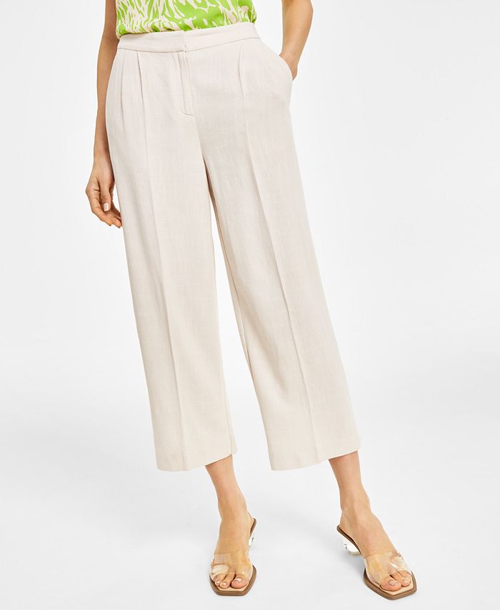 Women's Mid Rise Cropped Wide-Leg Linen-Blend Pants， Created for Macy's