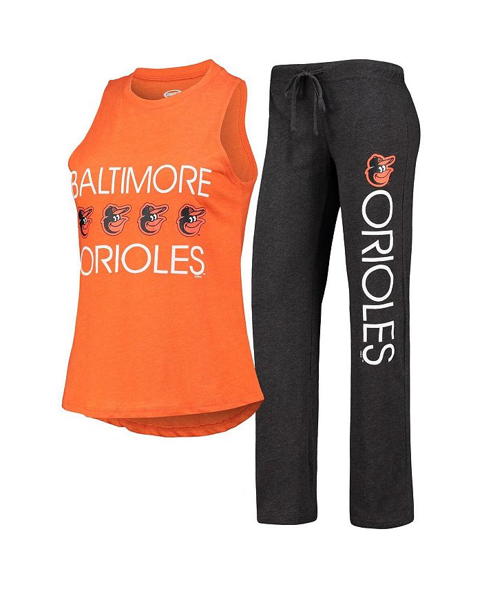 Women's Black， Orange Baltimore Orioles Meter Muscle Tank Top and Pants Sleep Set