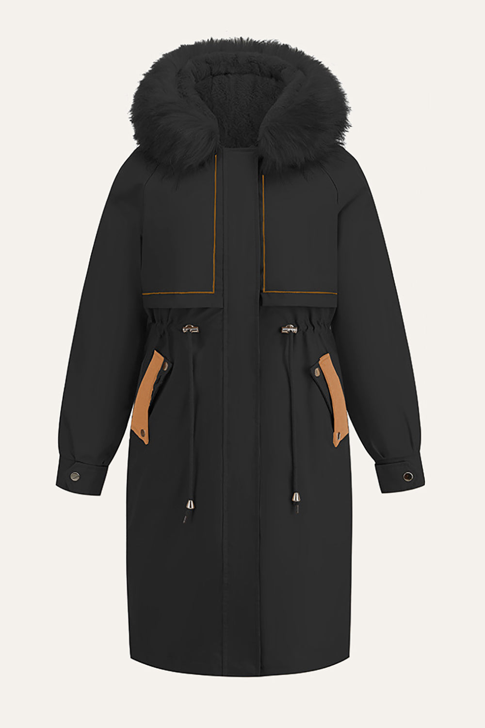 Black Winter Parka Jacket with Removable Liner