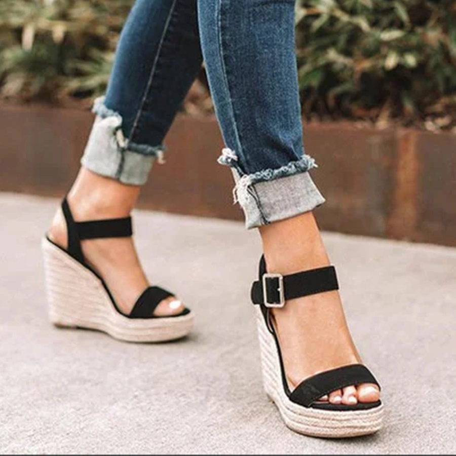 Plain Velvet Peep Toe Date Wedge Sandals