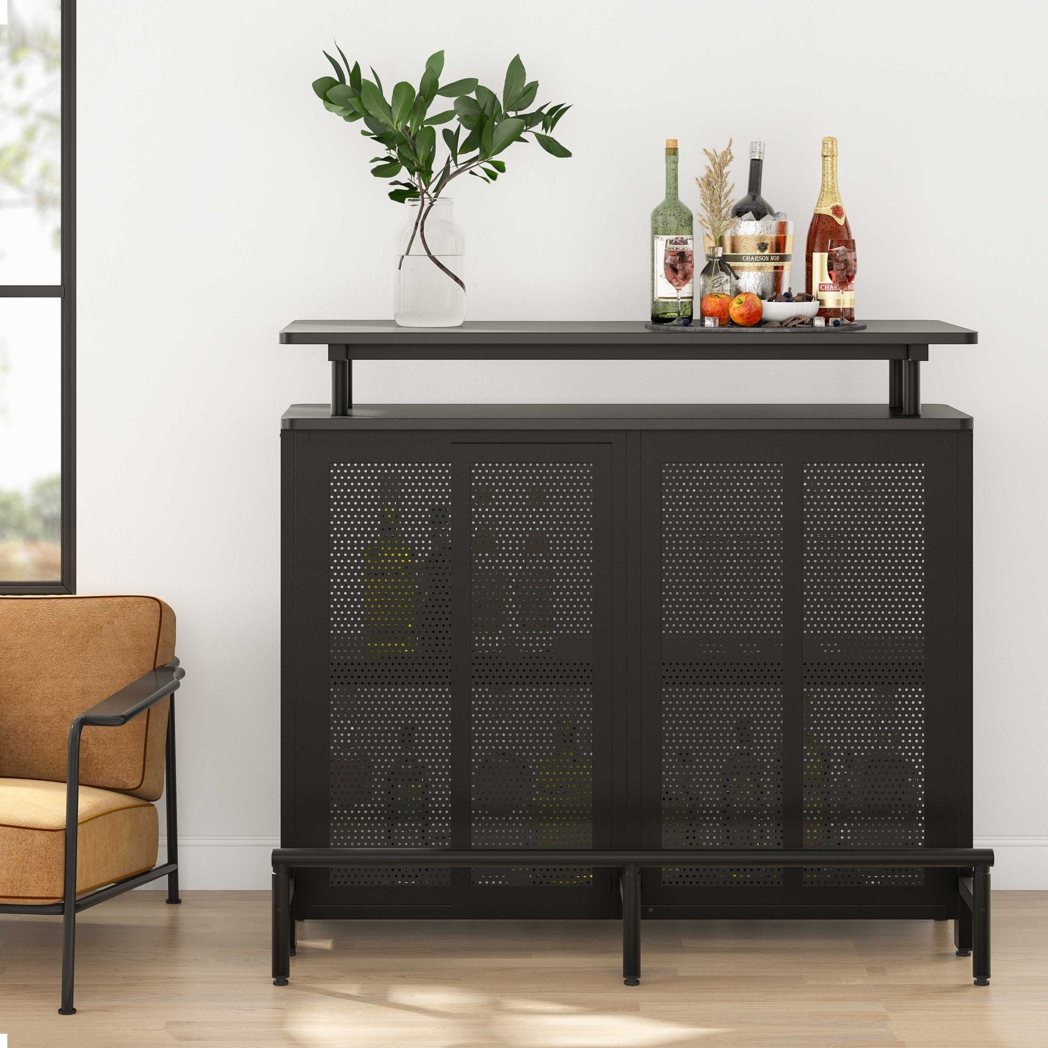 Home Bar Unit, 3-Tier Liquor Bar Table with Stemware Racks