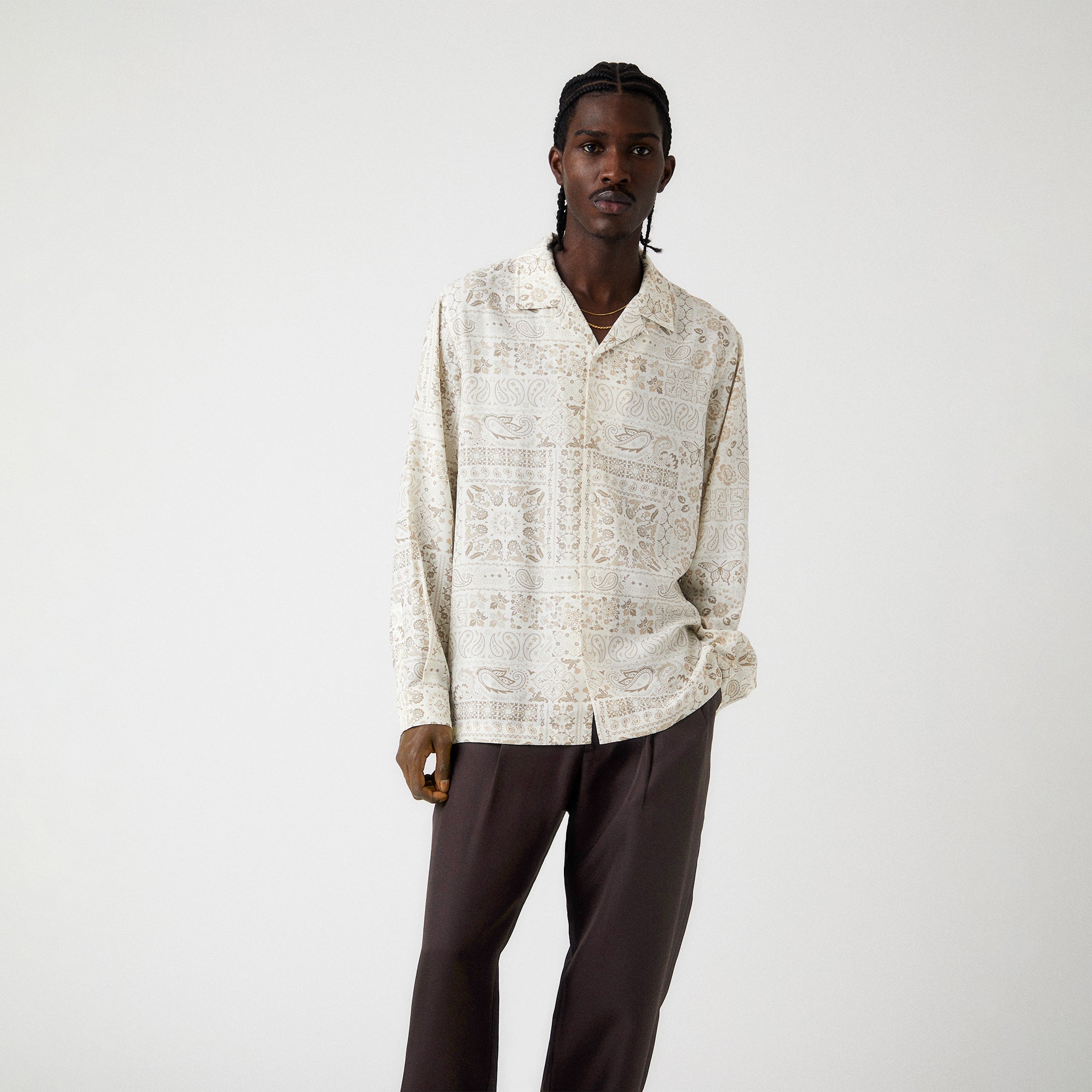 Kith Silk Lyocell Long Sleeve Thompson Camp Collar Shirt - Canvas